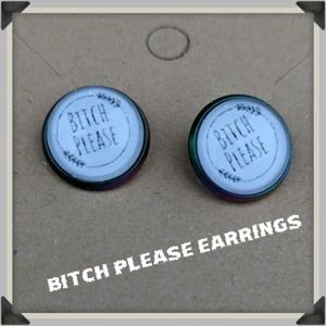 Handmade Cuss Word Post Earrings. 12mm. Cuss Word Jewelry - B!tch Please!